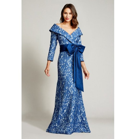BNWT TADASHI SHOJI HINA PORTRAIT COLLAR BOW GOWN OFF SOULDER EVENING FORMAL - Picture 2 of 4